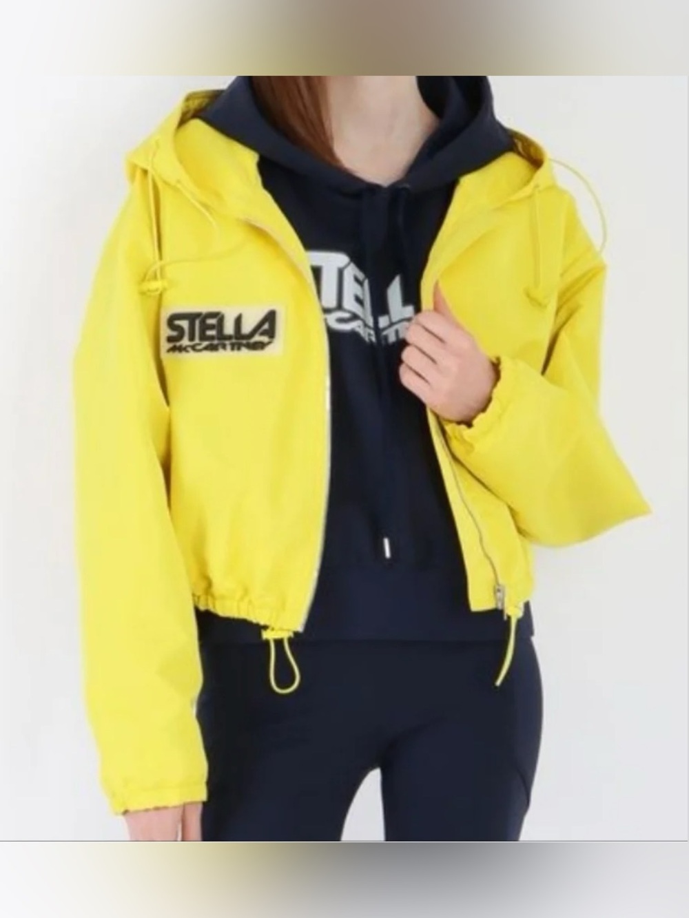 Stella McCartney SS22 Citrus Logo Faille Hooded Jacket IT 40 Yellow Windbreaker